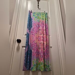 Lilly Pulitzer Lavender Maxi Skirt with Pink, Teal & Lime Medallion Print